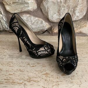 Alexander McQueen Orchid Lace peep toe pumps